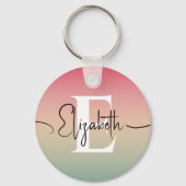 Rosa Gelb und grüne Gradientenschrift Monogram Schlüsselanhänger (Vorderseite)