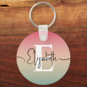 Rosa Gelb und grüne Gradientenschrift Monogram Schlüsselanhänger (Vorderseite)