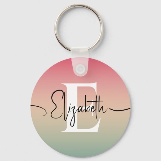 Rosa Gelb und grüne Gradientenschrift Monogram Schlüsselanhänger (Rückseite)