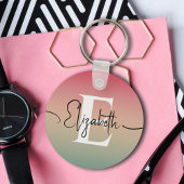 Rosa Gelb und grüne Gradientenschrift Monogram Schlüsselanhänger