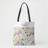 Rosa Gelb und Türkis Frühlingsflorales Monogramm Tasche (Vorderseite)