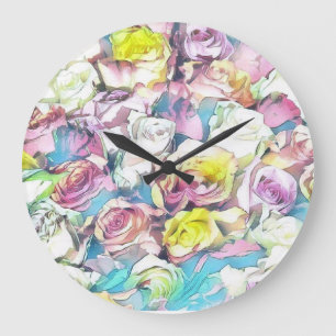Rosa-, Gelb- und Weißrosen Große Wanduhr