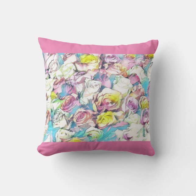 Rosa-, Gelb- und Weißrosen Kissen (Vorderseite)