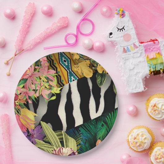 Rosa Gelb Zebra Indianerdruckmuster Pappteller (Party)
