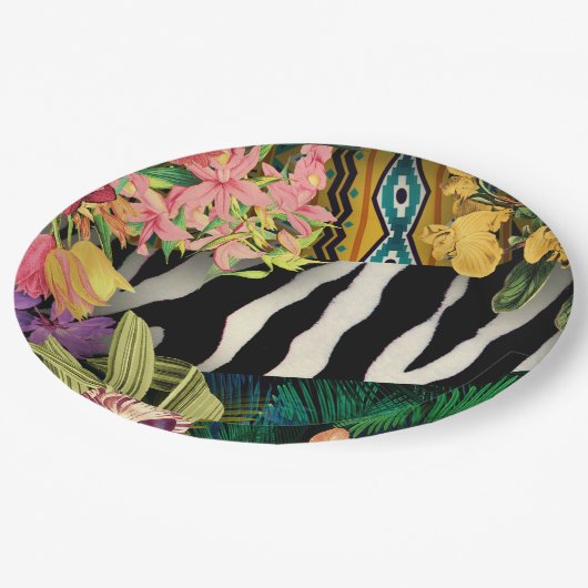 Rosa Gelb Zebra Indianerdruckmuster Pappteller (Schrägansicht)