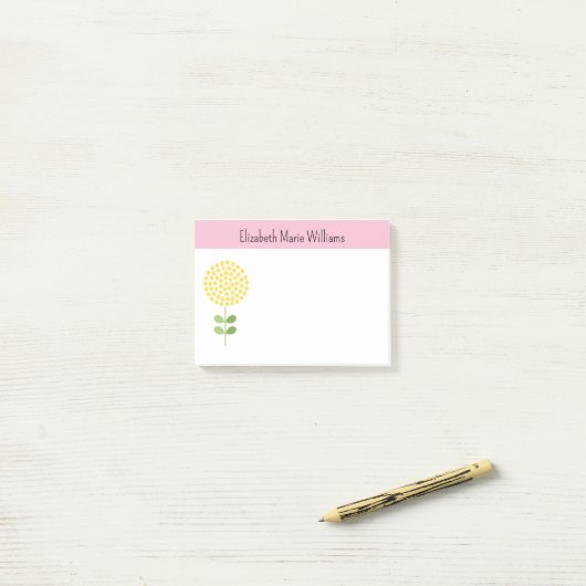 Rosa Gelbblume Personalisiert Post-it Klebezettel (Auf Schreibtisch)