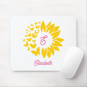 Rosa Gelbblütenblume Blütenschmetterlinge Mousepad
