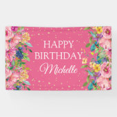 Rosa Gelbblütenblüter Glitzer Glückwunsch zum Gebu Banner (Horizontal)