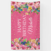 Rosa Gelbblütenblüter Glitzer Glückwunsch zum Gebu Banner (Vertikal)