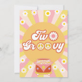 Rosa Gelbbraun Zwei Groovy Retro 2. Geburtstag Einladung (Rückseite)