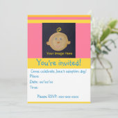 Rosa Gelbe Adoption Party Einladung (Stehend Vorderseite)