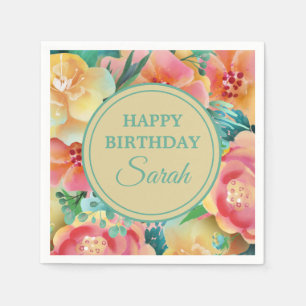 Rosa gelbe Aquamarine Wasserfarbe Blumenfrass Gebu Serviette