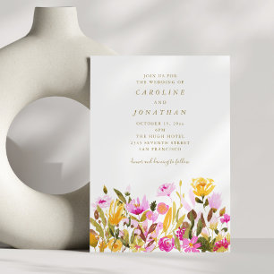 Rosa Gelbe Aquarell-Blumen-Sommerhochzeit Einladung