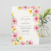Rosa gelbe Aquarell-Frühlingshochzeit Einladung (Stehend Vorderseite)
