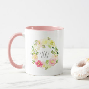 Rosa & Gelbe Aquarellblumen Muttertag Tasse