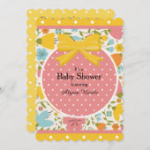 Rosa gelbe blaue Blüte und Polka Dot Baby Dusche Einladung (Vorne/Hinten)