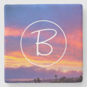 Rosa gelbe blaue Wolken Sunset Monogram Modern Steinuntersetzer (Vorderseite)