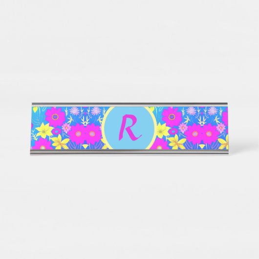 Rosa gelbe Blume im Hintergrund hinzufügen Schreibtischnamensplakette (Vorderseite )