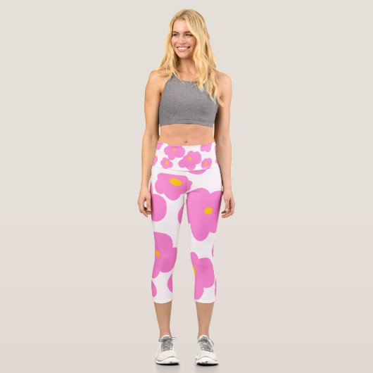 Rosa gelbe Blume Moderne Eleganz Capri Leggings (Vorderseite)