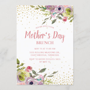 Rosa Gelbe Blumen Gold Glitter Muttertags-Brunch Einladung