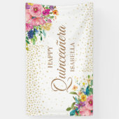 Rosa Gelbe Blumen Gold Glitzer Happy Quinceañera Banner (Vertikal)