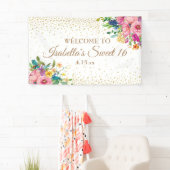 Rosa Gelbe Blumen Gold Glitzer Sweet 16 Banner (Insitu)