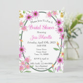 Rosa Gelbe Blumen Grünes Brautparty Einladung (Stehend Vorderseite)