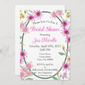 Rosa Gelbe Blumen Grünes Brautparty Einladung (Vorne/Hinten)