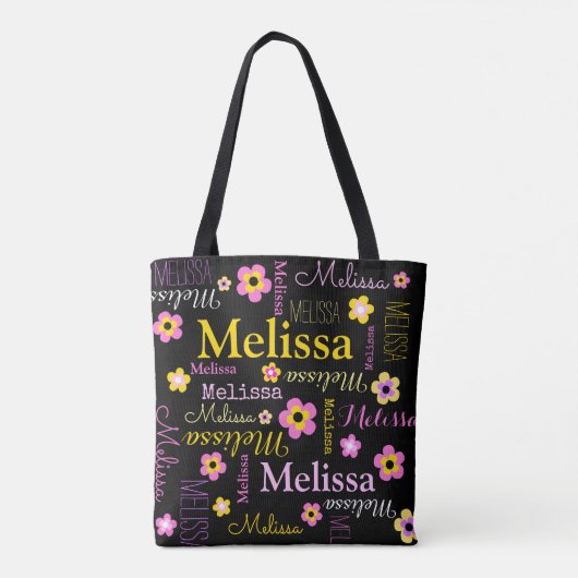 Rosa gelbe Blumen-individueller Name Tasche (Rückseite)