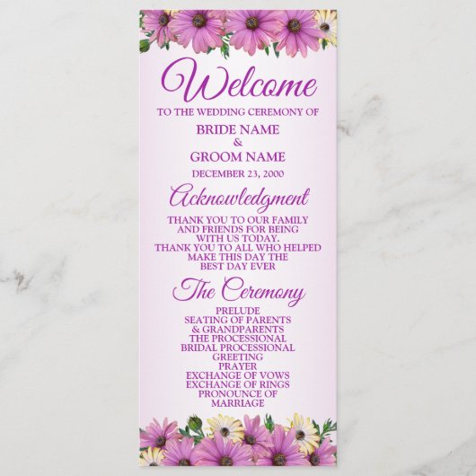 Rosa gelbe Blumen Rustikale elegante Hochzeit Programm (Vorderseite)