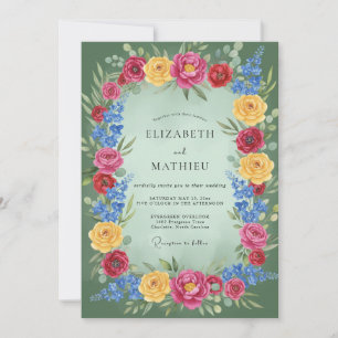 Rosa gelbe Blumenehe Romantische Hochzeit Einladung