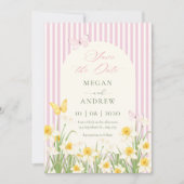 Rosa gelbe Blumige Hochzeit Save The Date (Vorderseite)