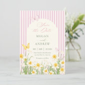 Rosa gelbe Blumige Hochzeit Save The Date (Stehend Vorderseite)