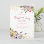 Rosa Gelbe Blüten Glitzer Mütter Tag Brunch Einladung (Stehend Vorderseite)