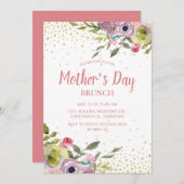 Rosa Gelbe Blüten Glitzer Mütter Tag Brunch Einladung (Vorne/Hinten)