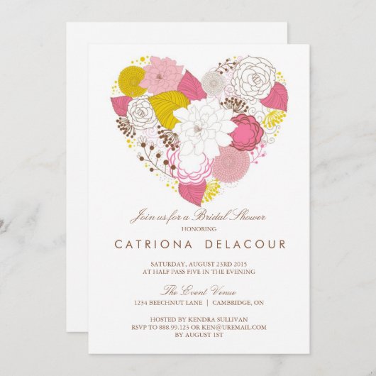 Rosa gelbe Blütendusche Bridal Einladung (Vorne/Hinten)