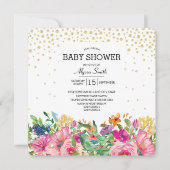 Rosa Gelbe Blütengoldblüte Glitzer Kinderdusche Einladung (Vorderseite)