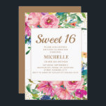 Rosa Gelbe Blütengoldblüte Glitzer Süß 16 Einladung<br><div class="desc">Eleganter Sweet 16 Geburtstagsfeier für Mädchen mit hübschem, rosa, blauen und gelben Aquarellblumen und goldfarbenem Glitzer. Wenden Sie sich an den Designer, um Hilfe bei der Anpassung zu erhalten, oder um passende oder koordinierende Produkte anzufordern. Der Text auf dieser Karte ist vollständig anpassbar und kann für ein Party konzipiert werden,...</div>