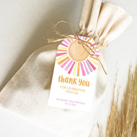 Rosa gelbe Boho Sonnenschein Geburtstagsparty Geschenkanhänger