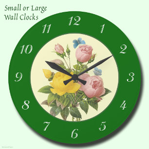 Rosa Gelbe botanische Rose mit Zahlen Uhr