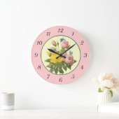 Rosa gelbe botanische Rose Wall Clock Große Wanduhr (Zuhause)