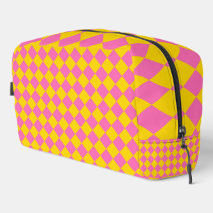 Rosa gelbe Diamant-Harlekin-Karo-Kulturtasche Waschbeutel