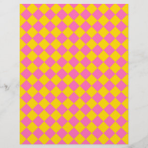 Rosa gelbe Diamant-Harlekin-Schachbrettmuster Briefbogen