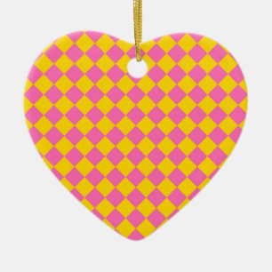 Rosa gelbe Diamant-Harlekin-Schachbrettmuster Keramik Ornament