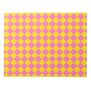 Rosa gelbe Diamant-Harlekin-Schachbrettmuster Notizblock