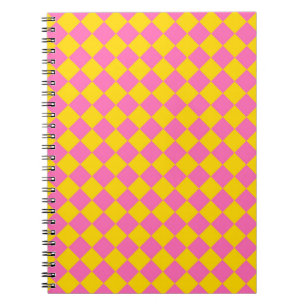 Rosa gelbe Diamant-Harlekin-Schachbrettmuster Notizblock