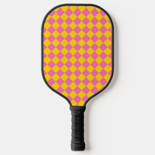 Rosa gelbe Diamant-Harlekin-Schachbrettmuster Pickleball Schläger