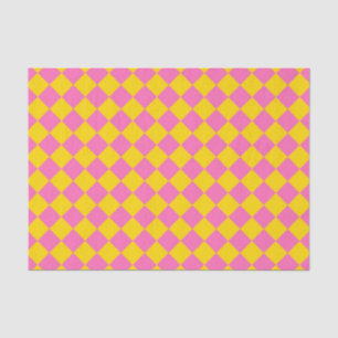 Rosa gelbe Diamant-Harlekin-Schachbrettmuster Seidenpapier