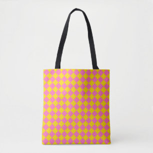 Rosa gelbe Diamant-Harlekin-Schachbrettmuster Tasche