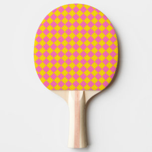 Rosa gelbe Diamant-Harlekin-Schachbrettmuster Tischtennis Schläger